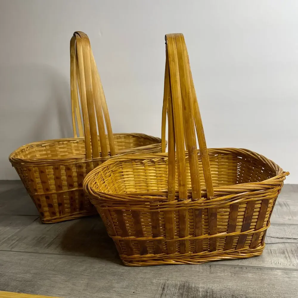 Vintage Set of 2 Woven Handle Baskets Republic of China 8 x 6